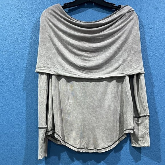 Free People We The Free Cosmo Cowl Long Sleeve Top Gray Women Size Medium - Picture 2 of 16